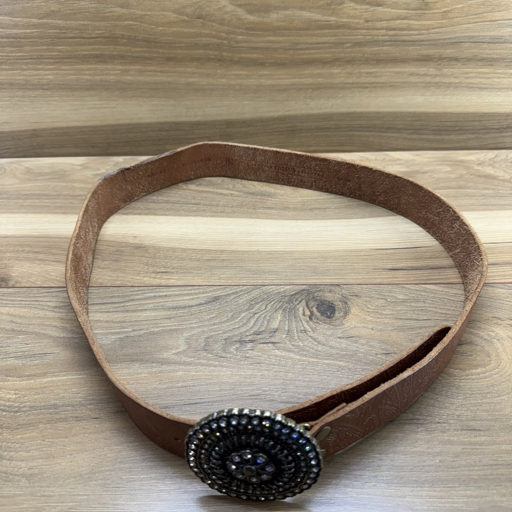 Fossil Womens Belt Size L Large Brown Embossed Leather Boho Chic Coastal Cowgirl - Picture 2 of 8